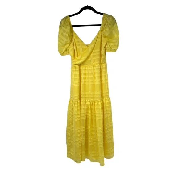 Adelyn Rae Maxi Dress Womens XS Yellow V Neck Tiered Puff Sleeves Boho Flowy - Picture 1 of 9